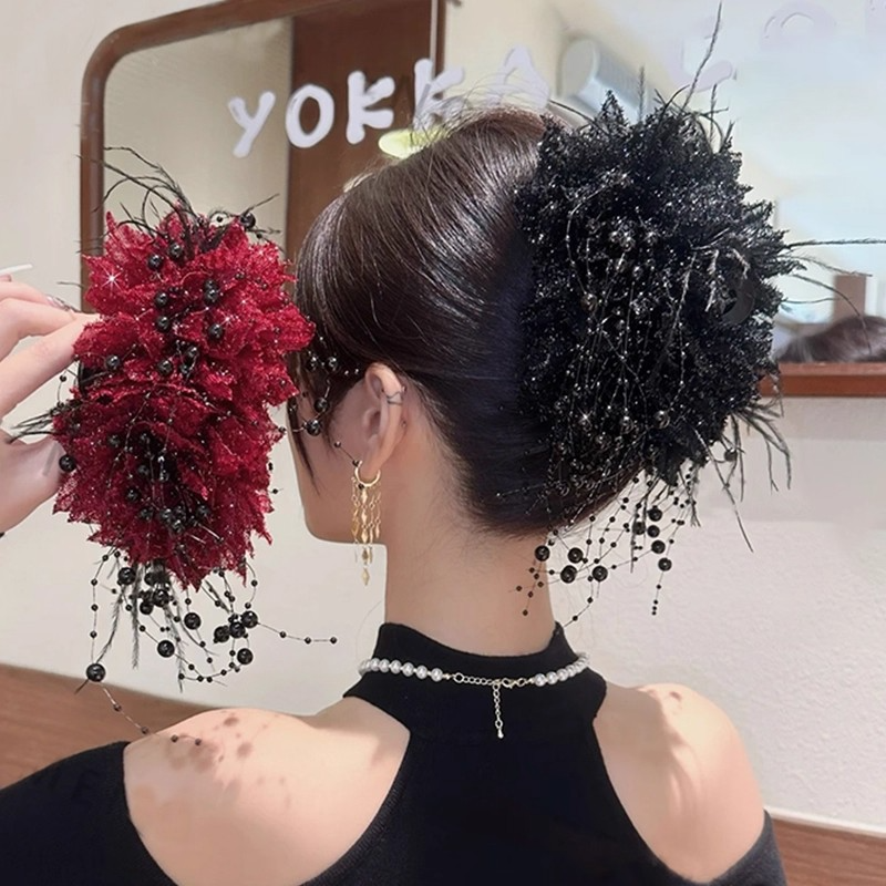 Peony Flower Tassel Sequin Hair Clip for Women 2026